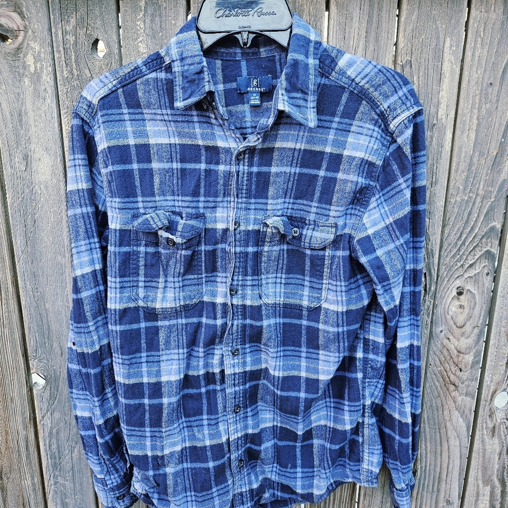 George Blue Plaid Men's Shirt Size M